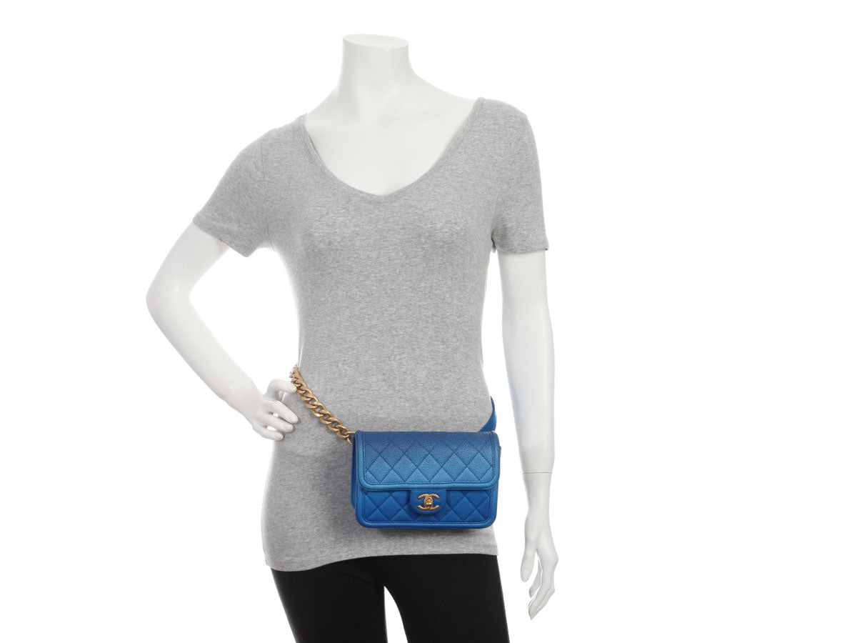 Chanel Blue Ombre Quilted Caviar Sunset on the Sea Waist Bag