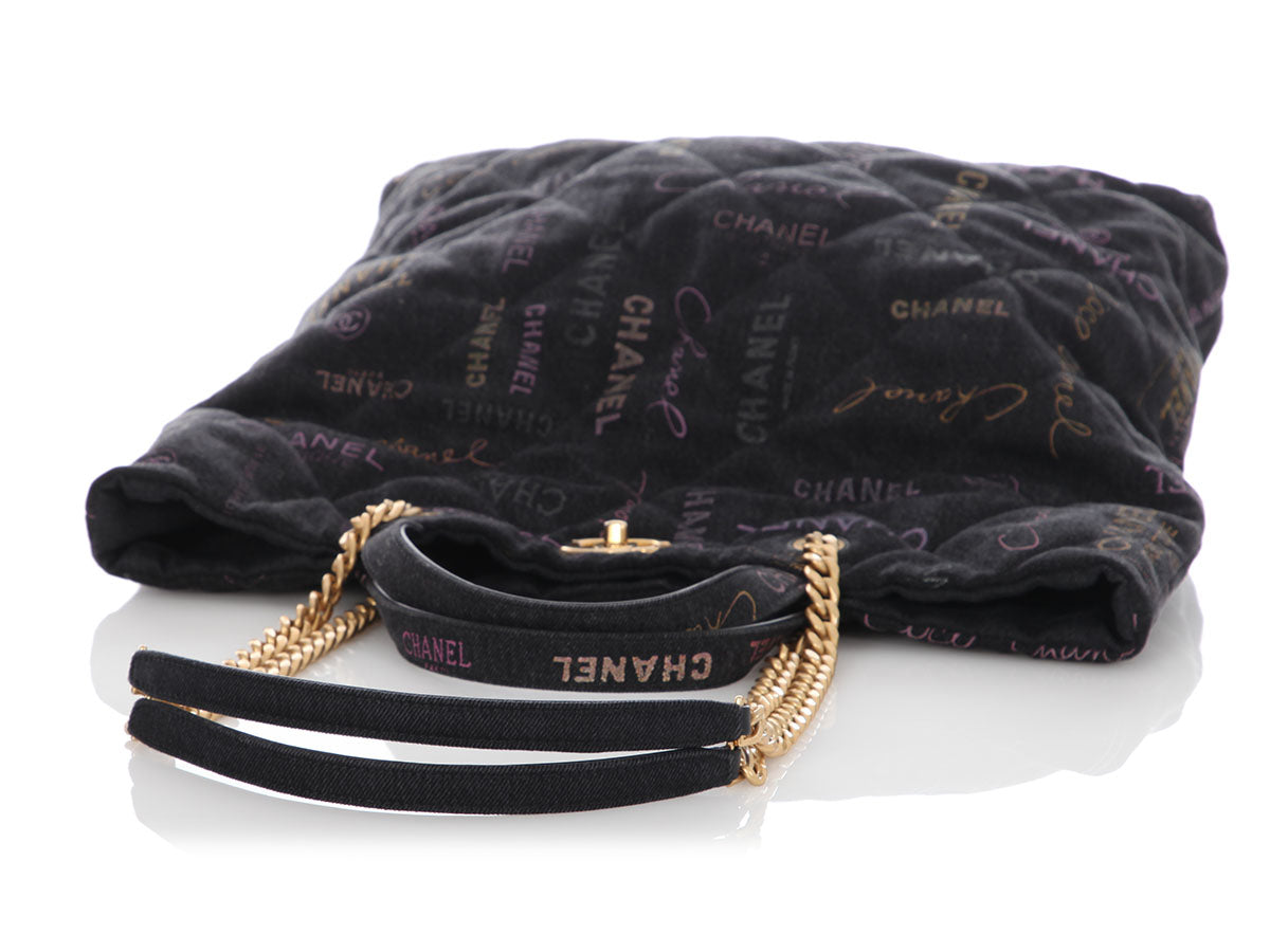 Chanel Black Quilted Denim Mood Tote