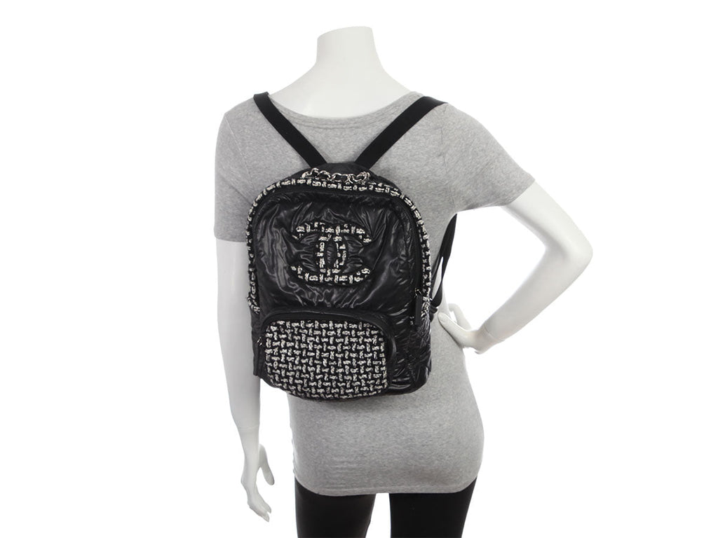 Chanel Large Black Nylon and Tweed Backpack