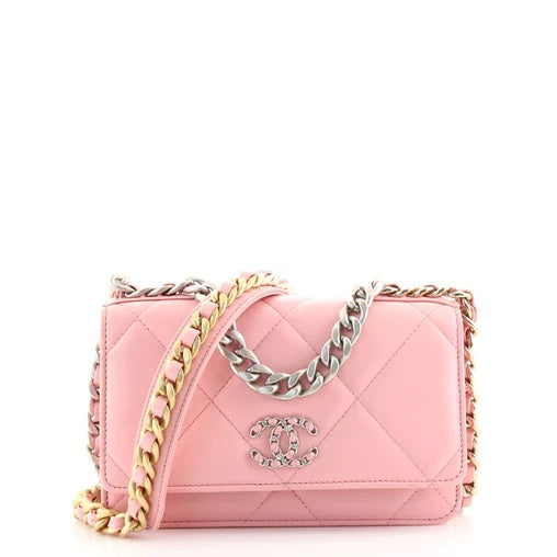 CHANEL QUILTED LAMBSKIN CHANEL 19 WALLET ON CHAIN WOC