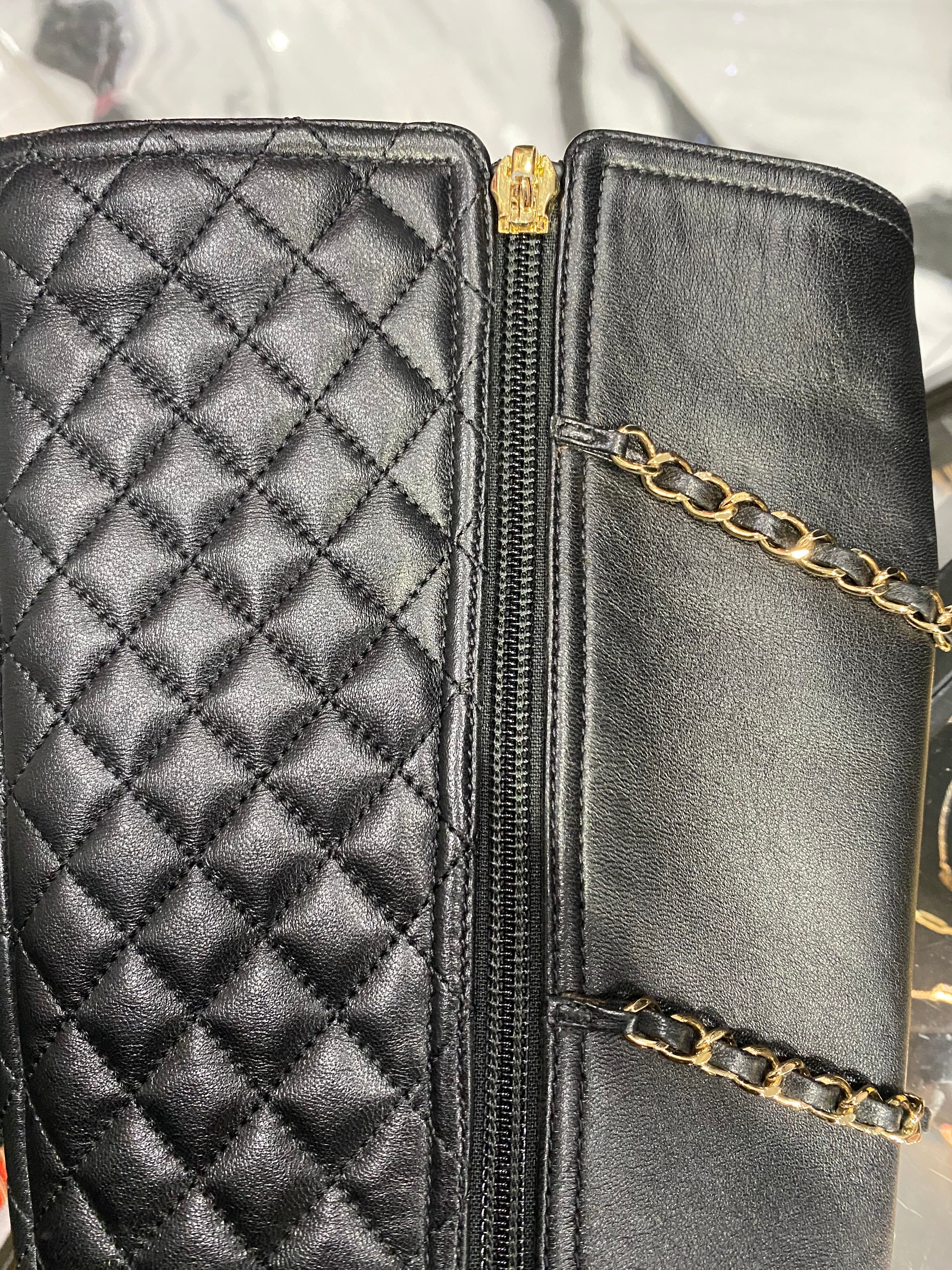 CHANEL CHAIN ACCENT QUILTED LEATHER KNEE HIGH BOOTS