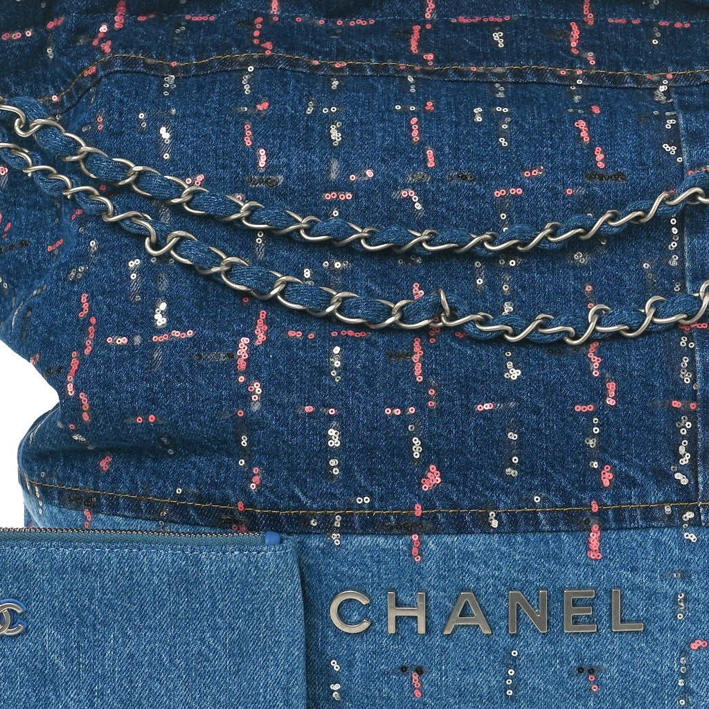 CHANEL DENIM SEQUIN 22 HOBO BAG