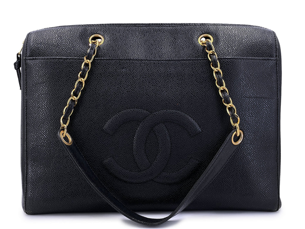 CHANEL VINTAGE TIMELESS CAVIAR LEATHER ZIPPED TOTE BAG