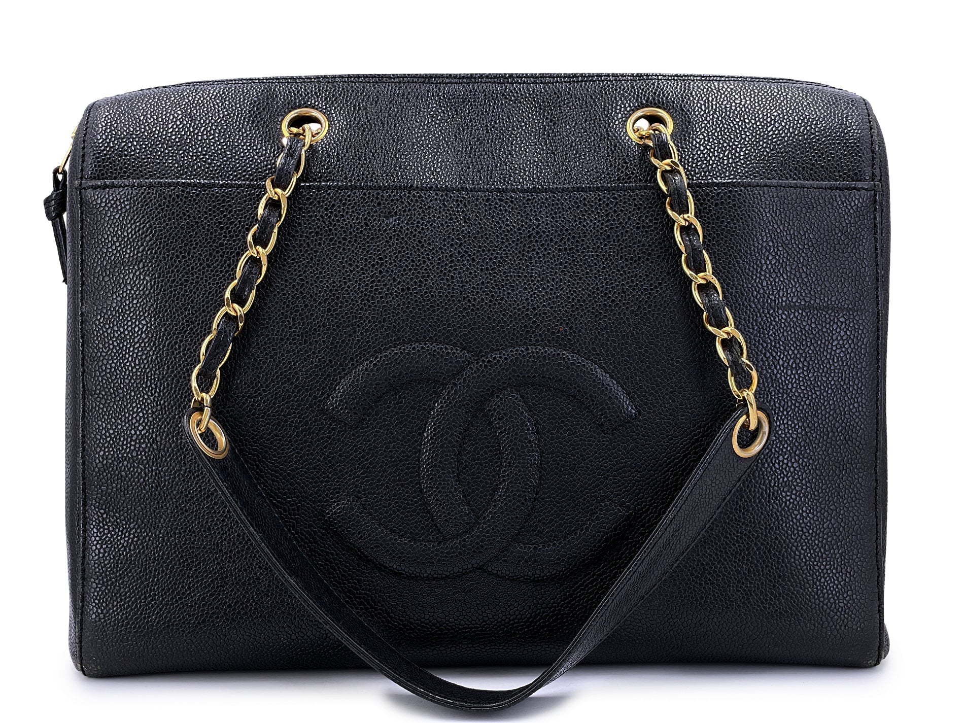 CHANEL VINTAGE TIMELESS CAVIAR LEATHER ZIPPED TOTE BAG