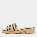 CHANEL LAMBSKIN LEATHER EMBROIDERED LOGO MULES