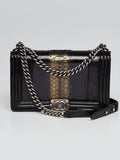 CHANEL PYTHON AND PATENT LEATHER MEDIUM BOY BAG