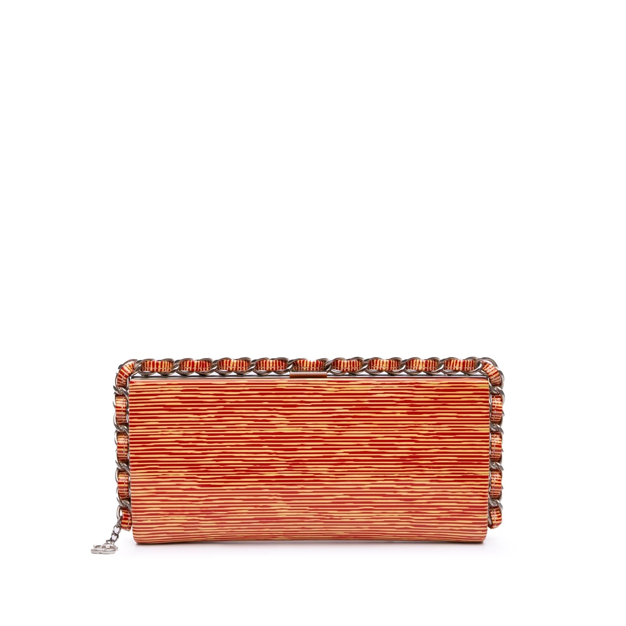 Chanel CC Patent Striped Chain Around Clutch