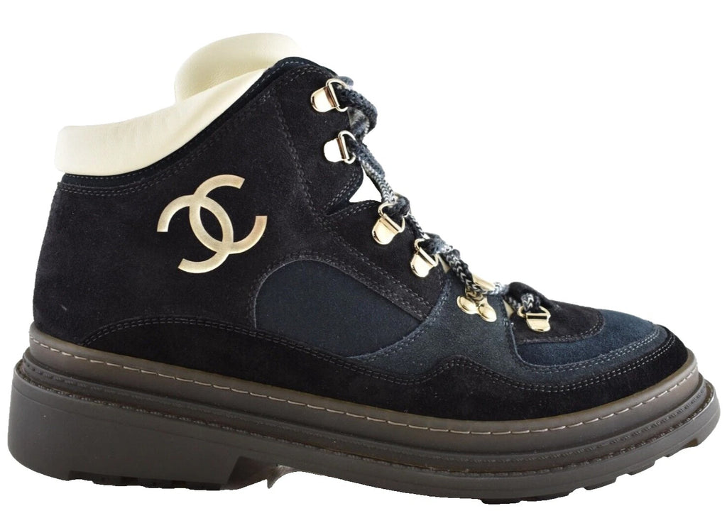 CHANEL CC COMBAT LACE UP ANKLE HIKING SNOW BOOTS