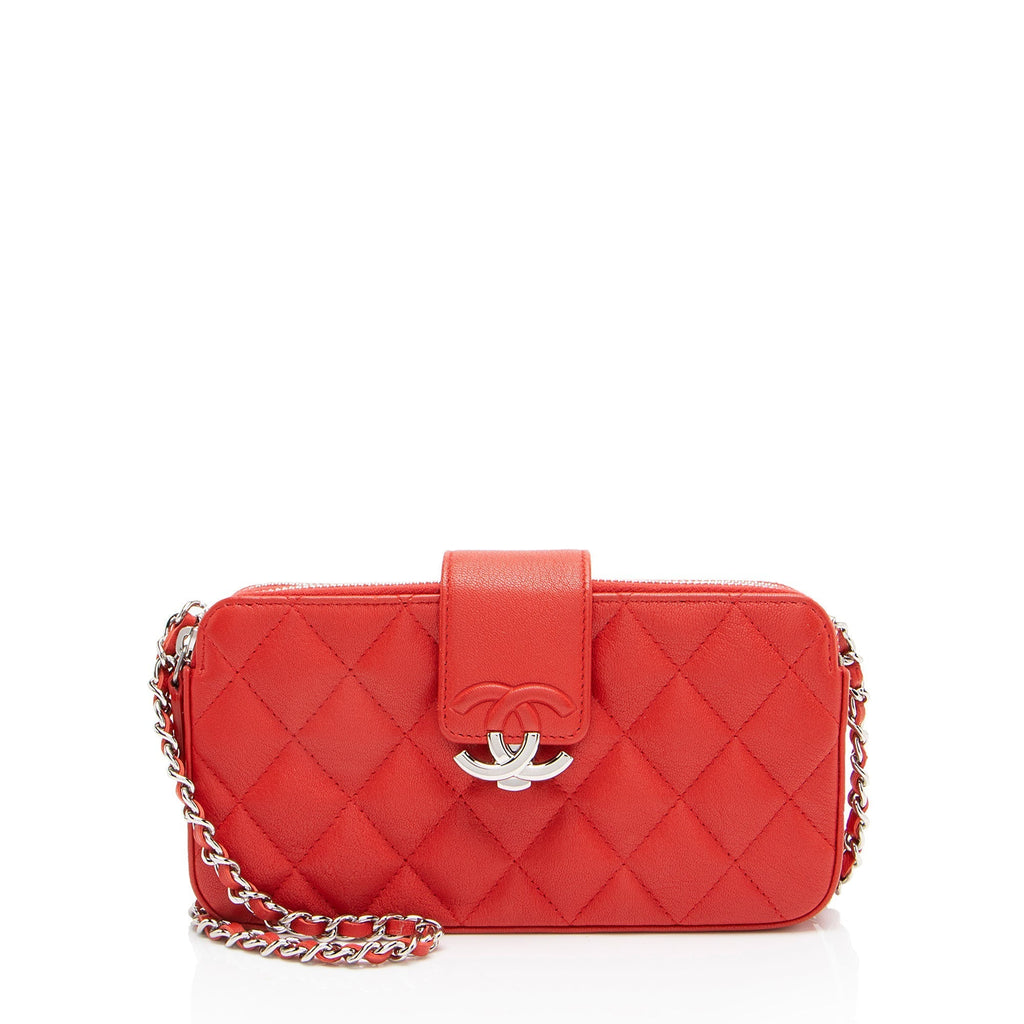 Chanel Calfskin CC Box Double Zip Clutch with Chain