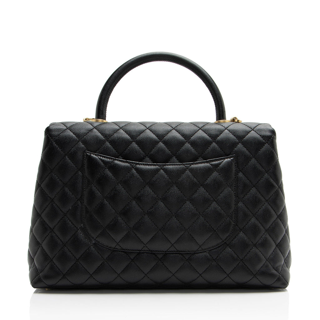 Chanel Caviar Leather Coco Top Handle Medium Flap Bag