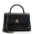 Chanel Caviar Leather Coco Top Handle Medium Flap Bag