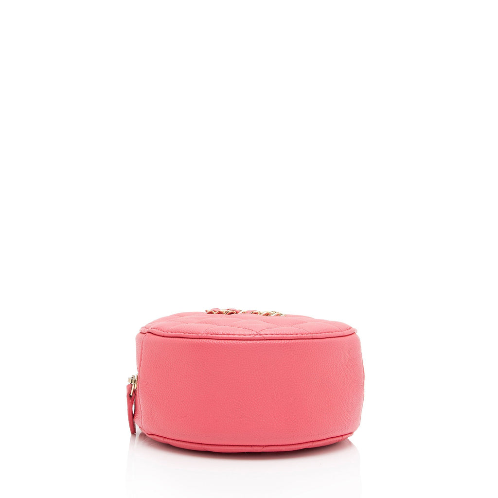 Chanel Caviar Leather New Wave Round Clutch with Chain (SHF-s9F7fM)
