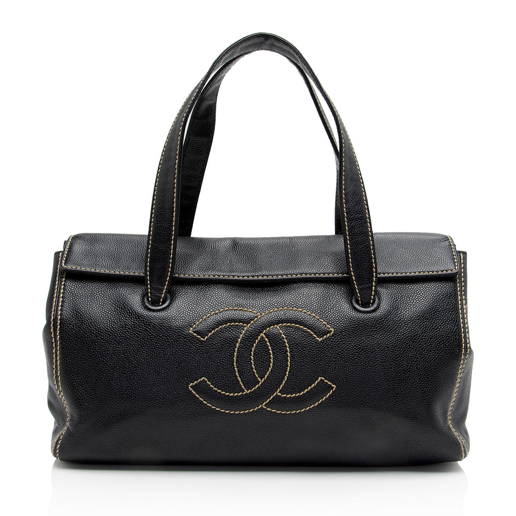 Chanel Caviar Leather Stitched CC Flap Satchel (SHF-ewpcah)