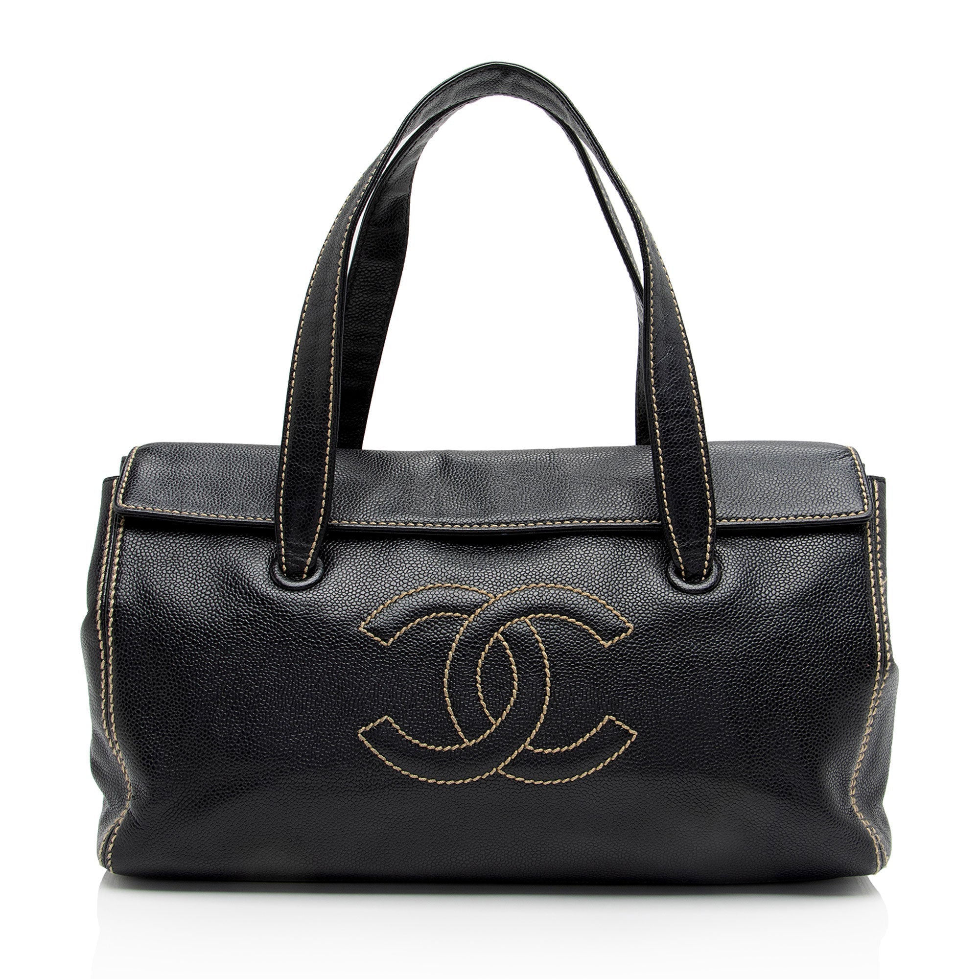 Chanel Caviar Leather Stitched CC Flap Satchel (SHF-ewpcah)