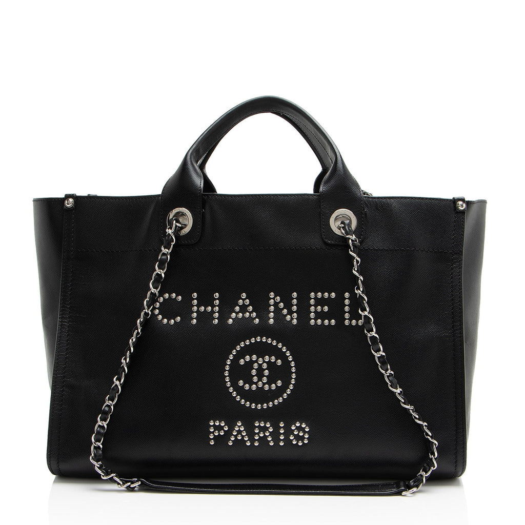 Chanel Caviar Leather Studded Deauville Large Tote