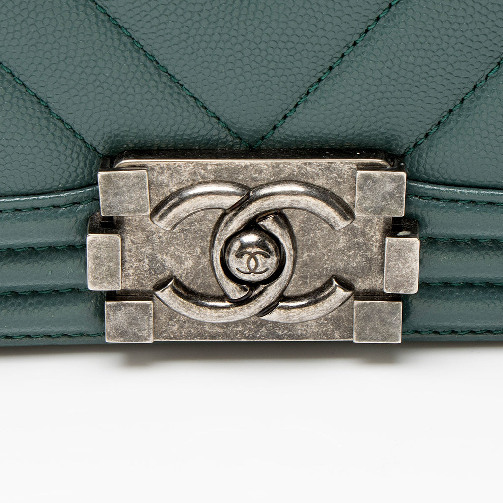 Chanel Chevron Caviar Leather Old Medium Boy Bag