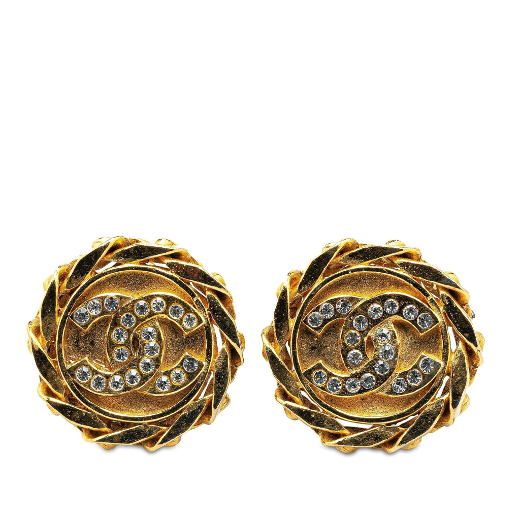 Chanel Gold Plated Rhinestone CC Clip On Earrings