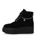 CHANEL CC VELVET LACE-UP CHAIN COMBAT BOOTS