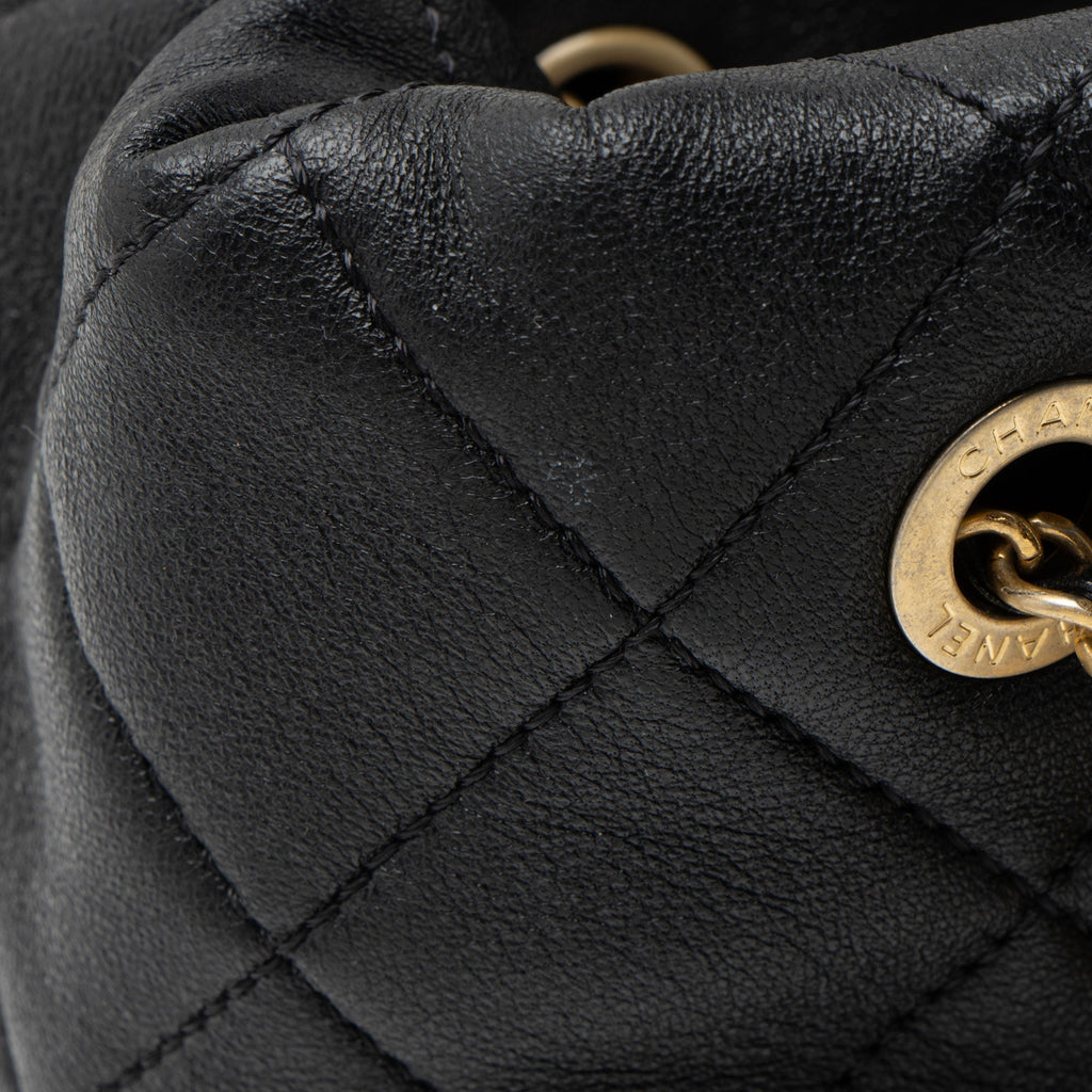 Chanel Lambskin Pearl Crown Drawstring Bucket Bag