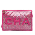 Chanel Large Tweed PVC Logo Wristlet Pouch