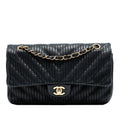 Chanel Medium Classic Chevron Calfskin Pleated Double Flap