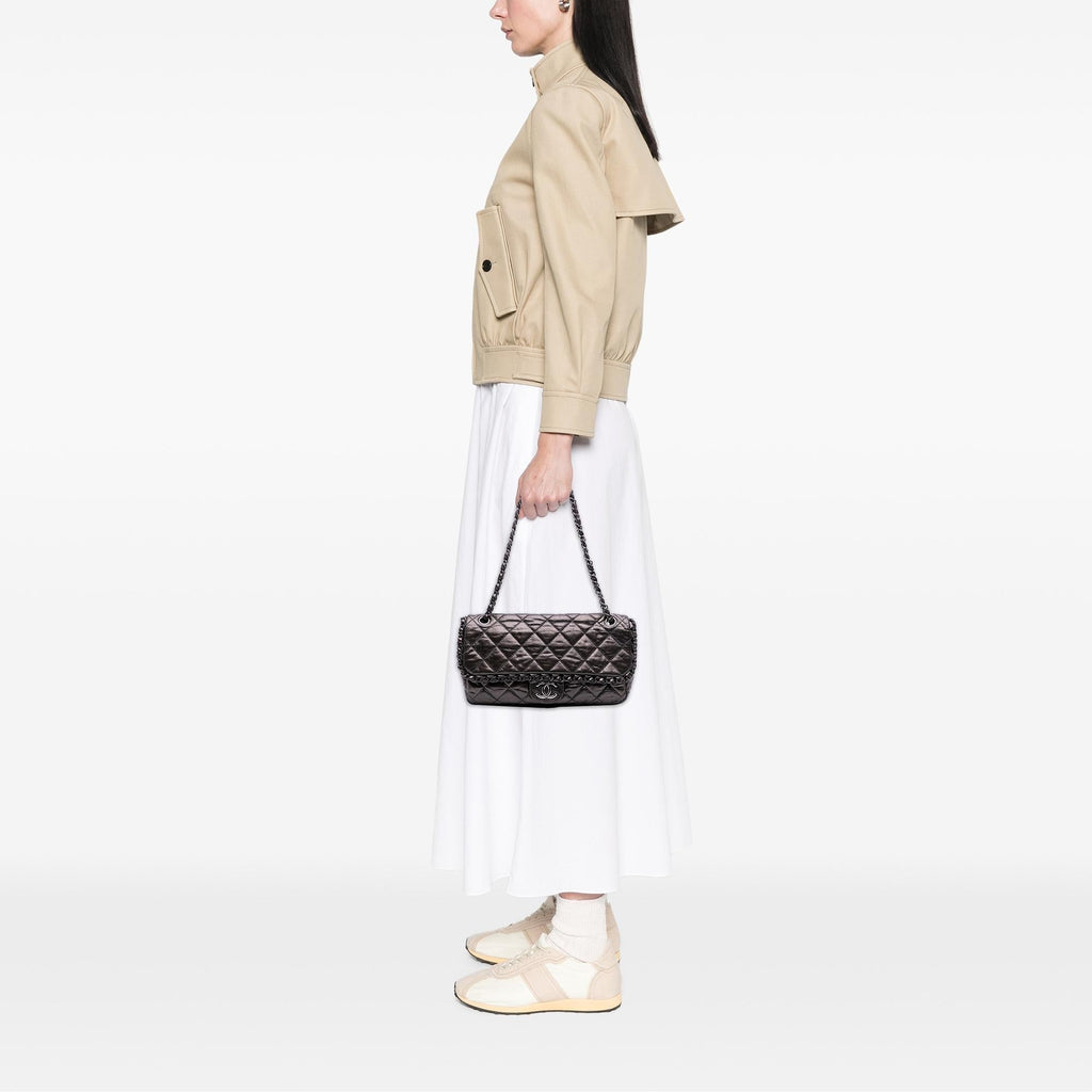 Chanel Medium Quilted Metallic Aged Calfskin Chain Me Flap