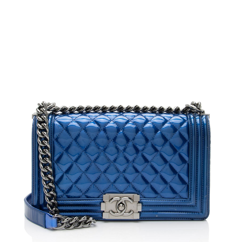 Chanel Metallic Patent Leather Old Medium Boy Bag