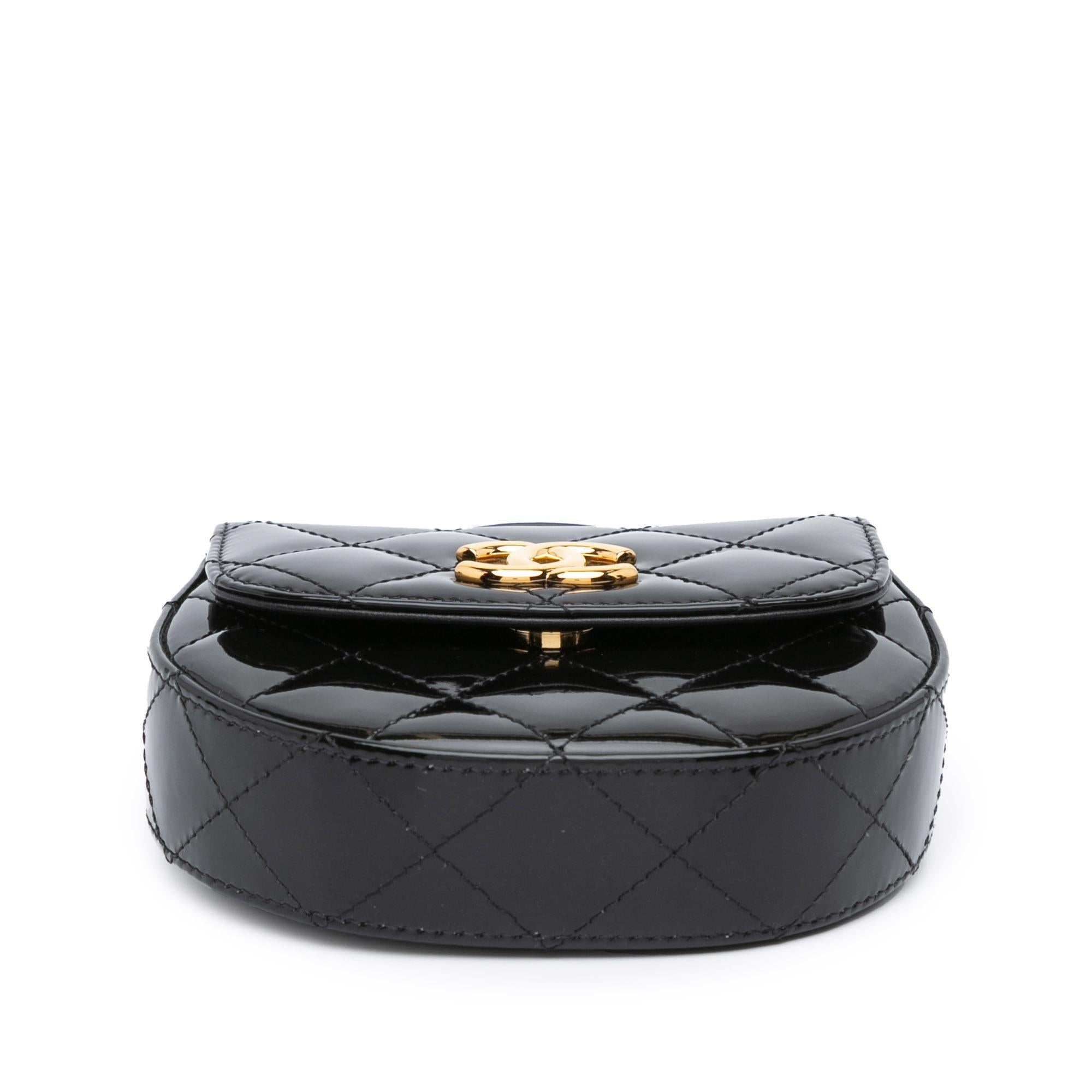 Chanel Mini CC Quilted Patent Leather Top Handle Clutch with Chain