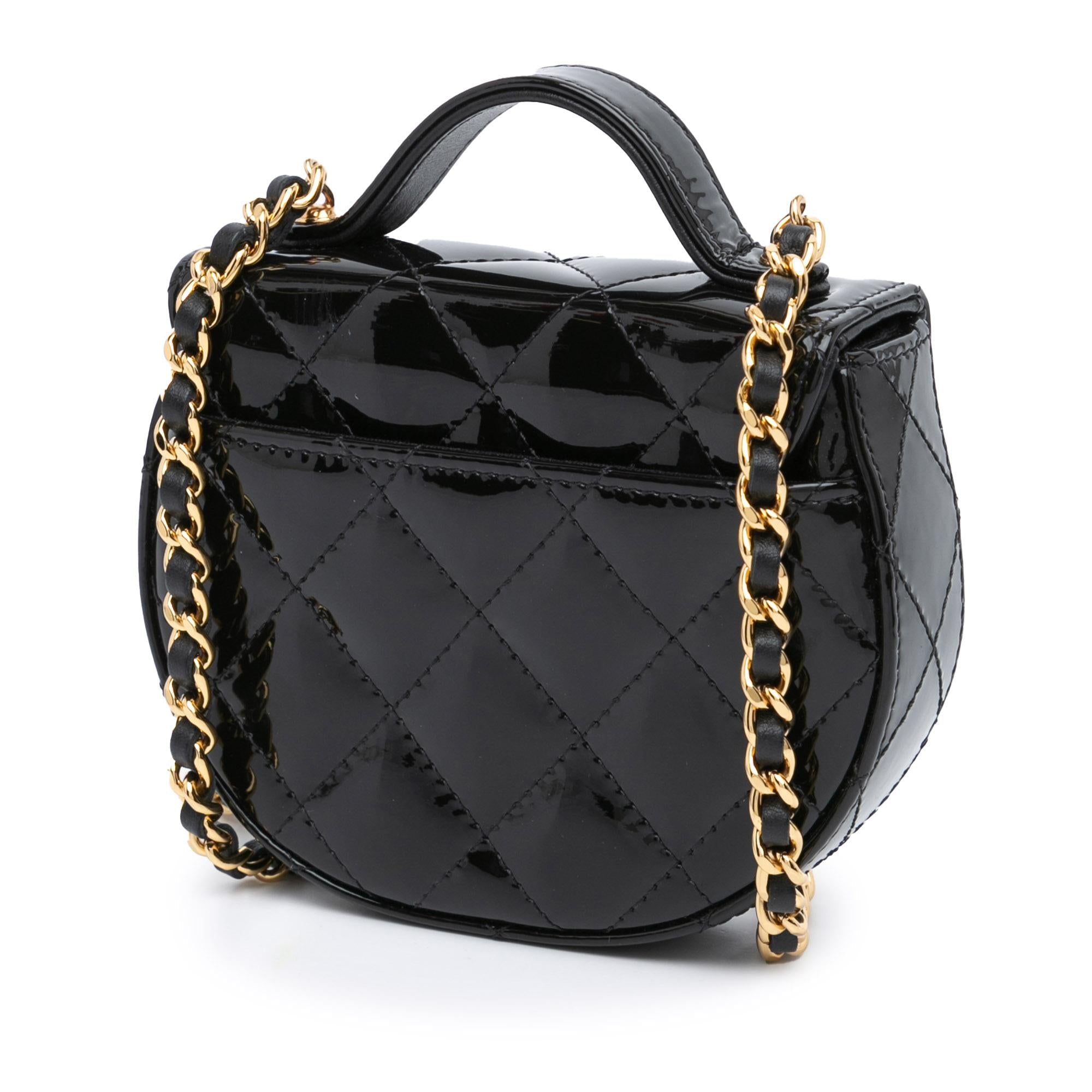 Chanel Mini CC Quilted Patent Leather Top Handle Clutch with Chain