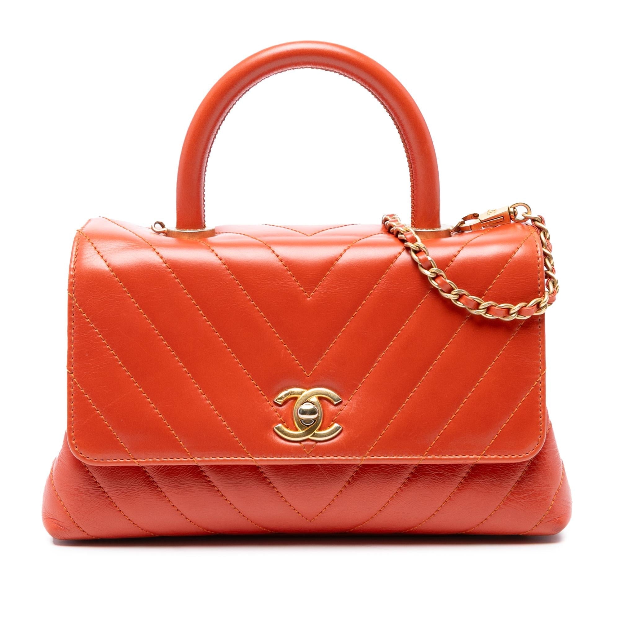 Chanel Mini Chevron Lambskin Coco Top Handle Bag