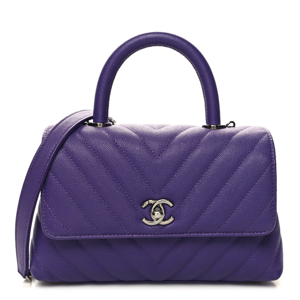 CHANEL MINI COCO HANDLE CHEVRON QUILTED CAVIAR LEATHER BAG
