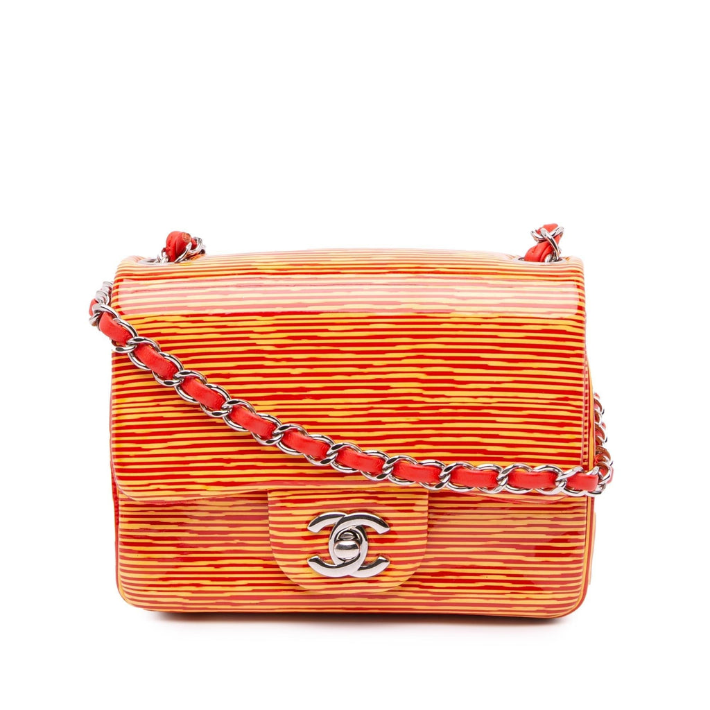 Chanel Mini Square Classic Patent Striped Single Flap