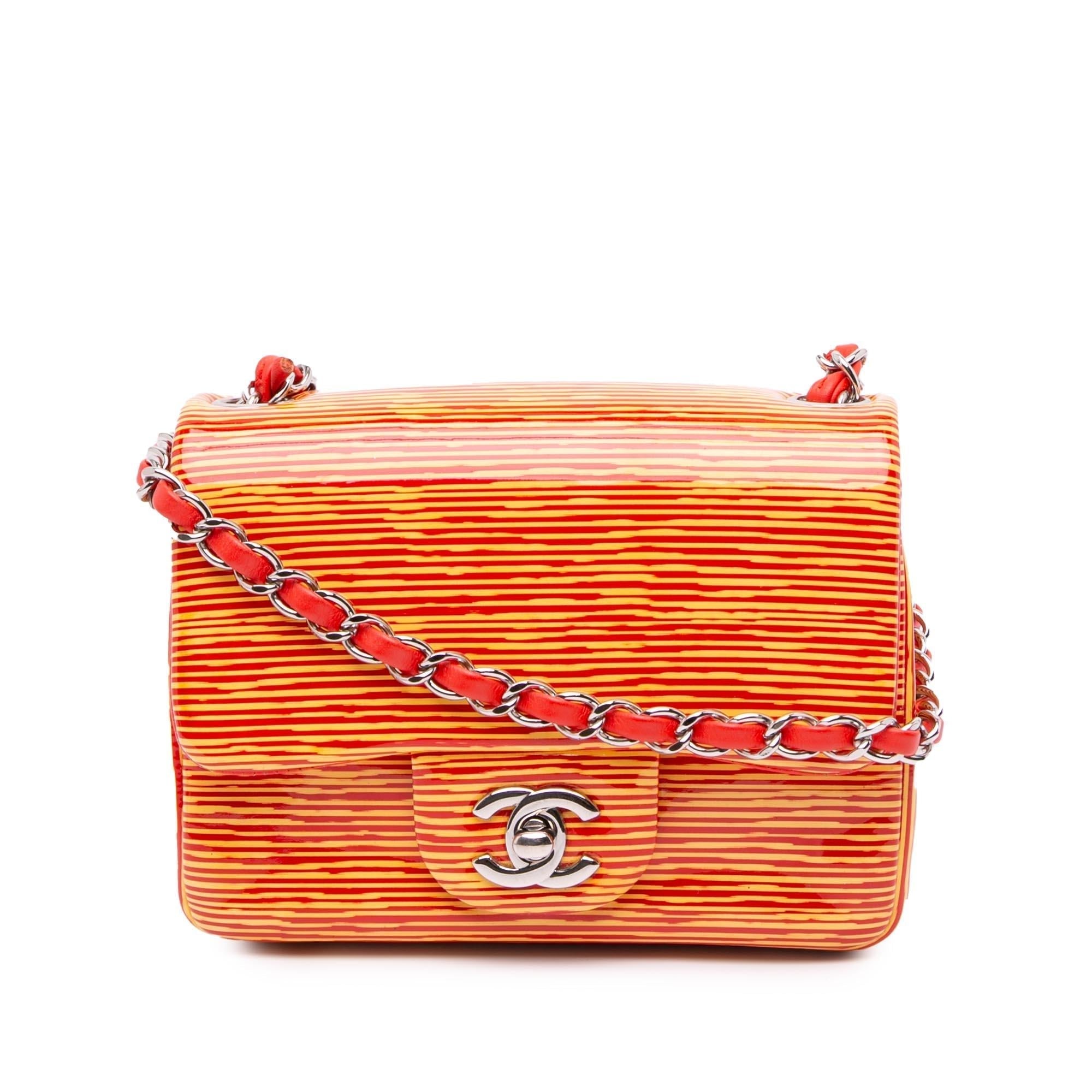 Chanel Mini Square Classic Patent Striped Single Flap