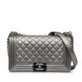 Chanel Old Medium Quilted Perforated Metallic Lambskin Boy Flap