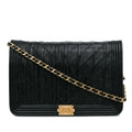 Chanel Pleated Crumpled Chevron Le Boy Wallet On Chain