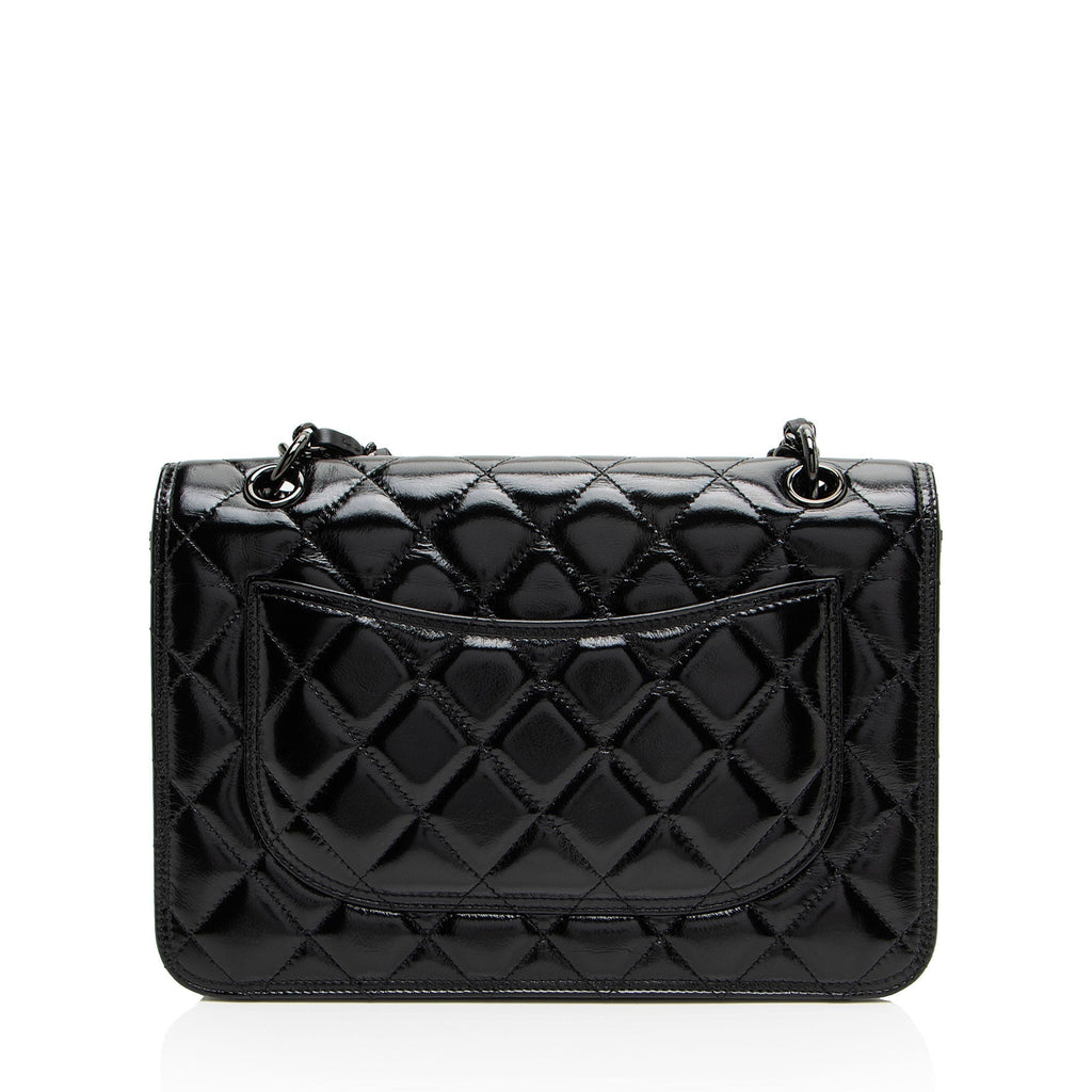 Chanel Shiny Crumpled Calfskin So Black Double You Flap Bag