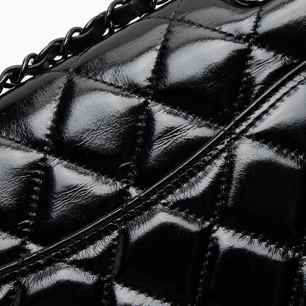 Chanel Shiny Crumpled Calfskin So Black Double You Flap Bag