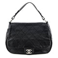 Chanel Black Glazed Calfskin Stitched XL On The Road Flap