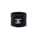 Chanel Black Leather CC Turn-Lock Cuff