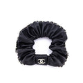 Chanel Black Leather & Chain CC Scrunchie