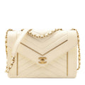 Chanel Ivory Lambskin Reversed Chevron Quilted Flap Bag