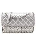 Chanel Silver Lambskin Quilted Large Chain All Over Flap Bag