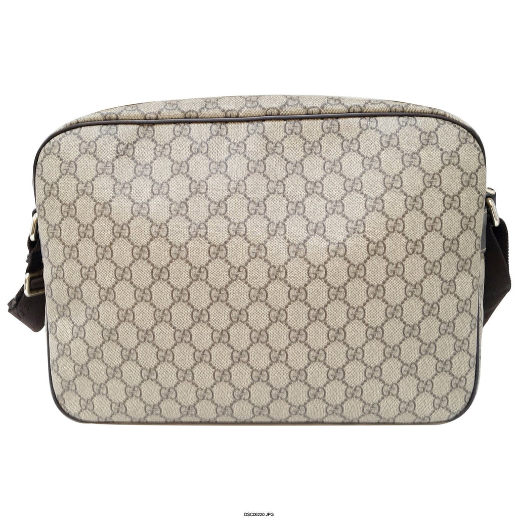 GUCCI Men's Beige/Ebony GG  Plus Coated Canvas Messenger Crossbody Bag 211107