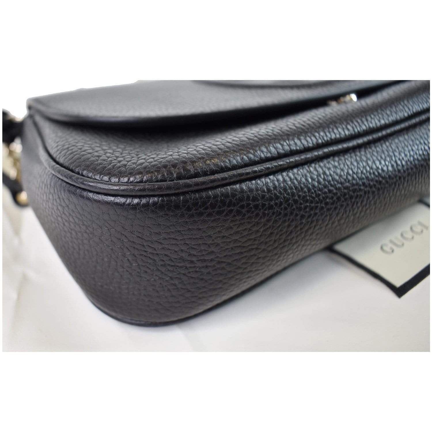 GUCCI Soho Chain Flap Leather Shoulder Bag Black 536224