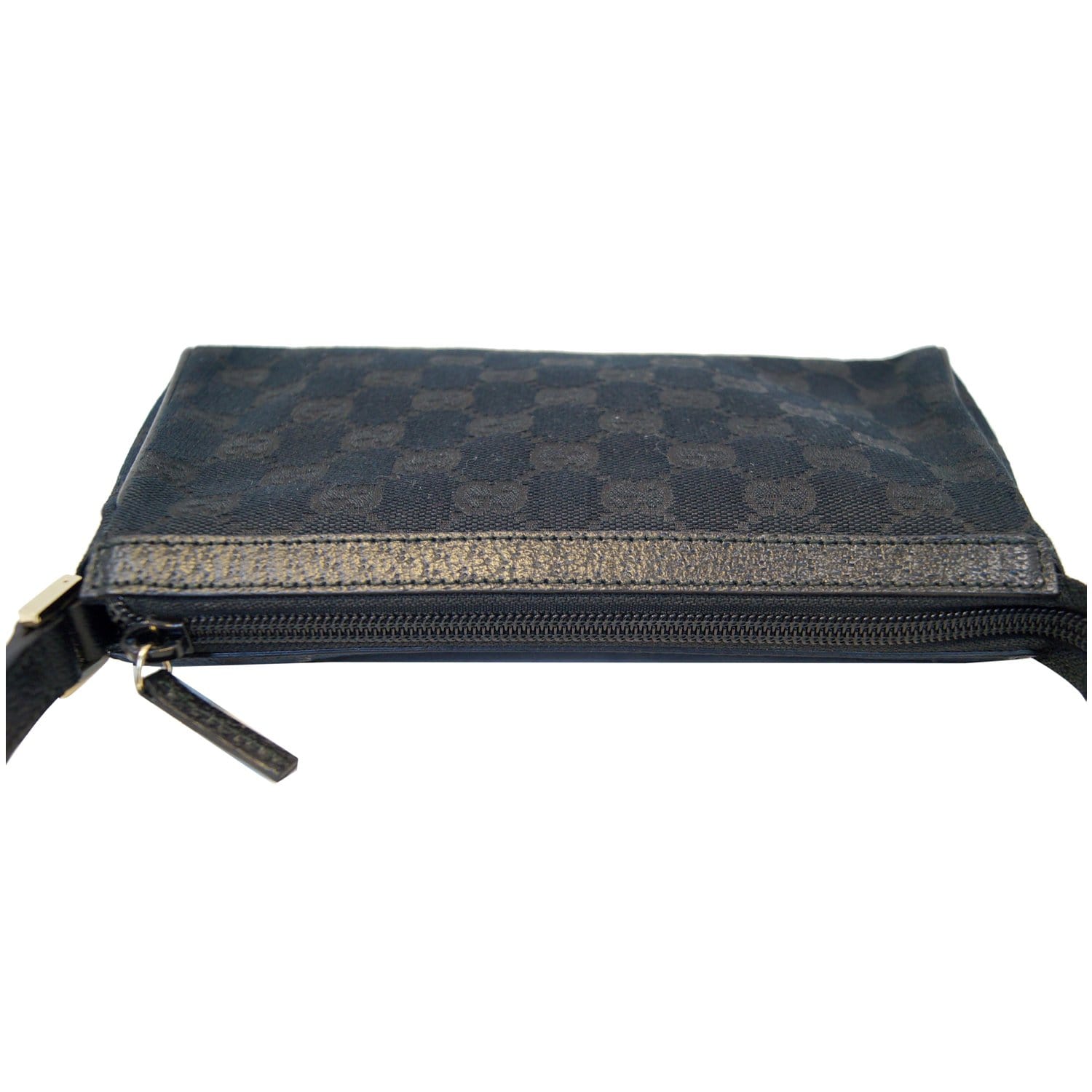 GUCCI Abbey D-Ring Ebony G Canvas Pochette Bag Black 145750