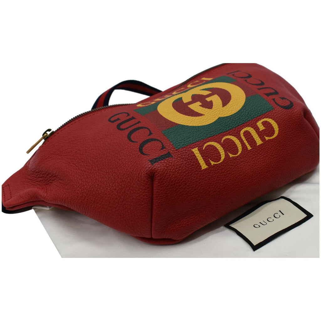 GUCCI Print Medium Leather Belt Waist Bum Bag Red 530412