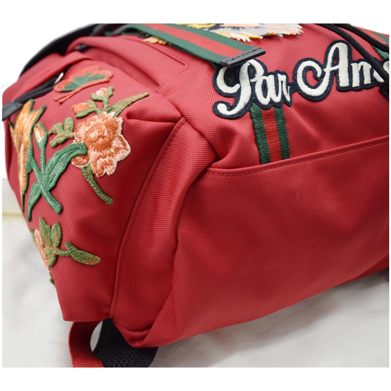 GUCCI L'Aveugle Par Amour Embroidered Nylon Double Buckle Backpack Red 429037