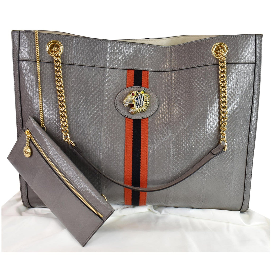 GUCCI Rajah Large Snakeskin Tote Shoulder Bag Dusty Grey 537219 - 25% OFF