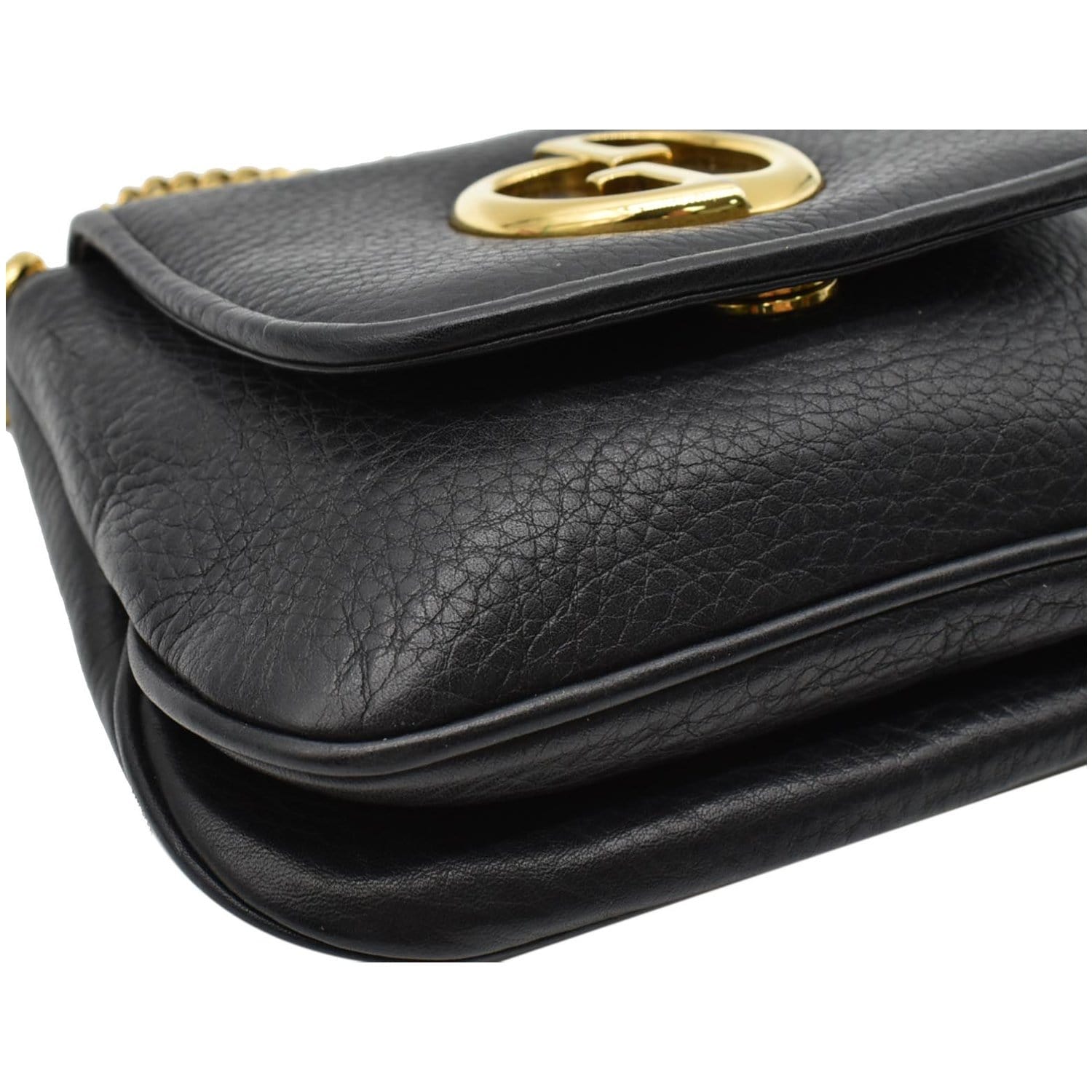 GUCCI Small 1973 Pebbled Leather Chain Crossbody Bag Black 251821