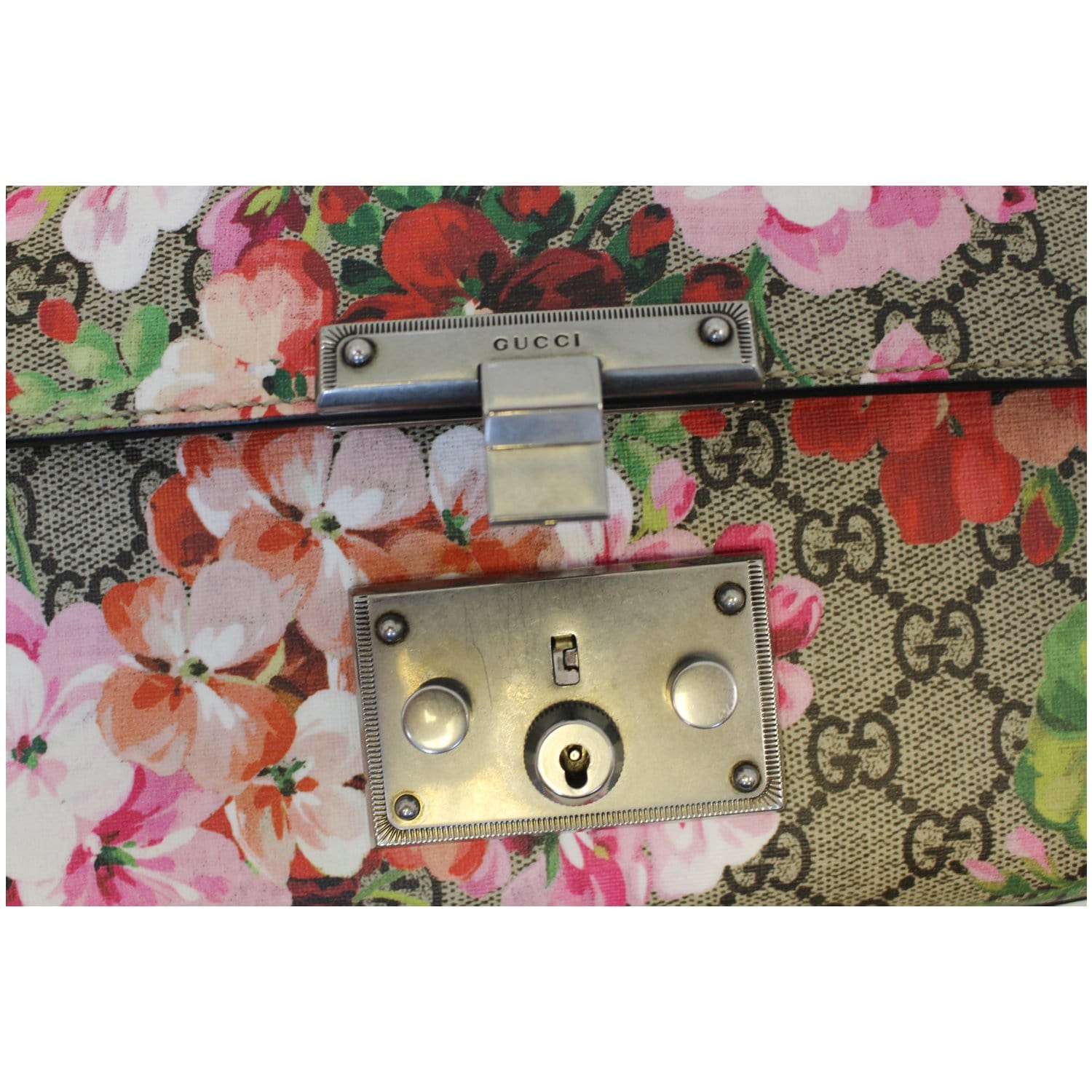 GUCCI Small Padlock GG Supreme Monogram Blooms Print Shoulder Bag